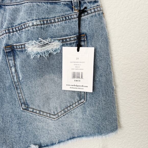[Rachel Parcell] High Rise Dark Wash Denim Distressed Shorts NWT Button Fly 29 - Picture 10 of 12